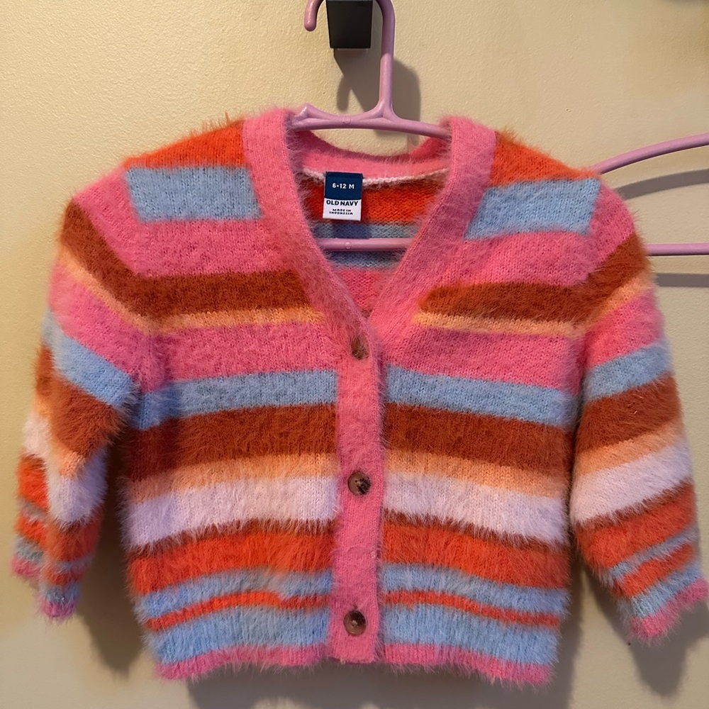 Old Navy Fuzzy Rainbow Stripe Pink Cardigan Size 6-12 Months